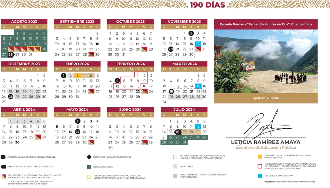 Calendario SEP 2023-2024. Foto: Secretaría de Educación Pública