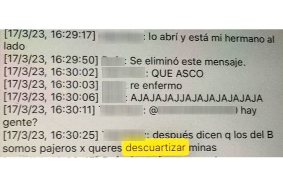 Chats entre los alumnos de una escuela de La Boca, en Argentina, revelan que pretendían violar y asesinar a compañeras. FOTO: CAPTURA