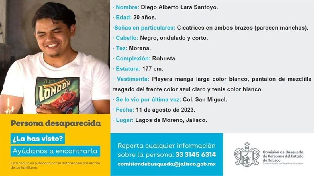 Diego Alberto, desaparecido en Lagos de Moreno, Jalisco. Foto: Especial