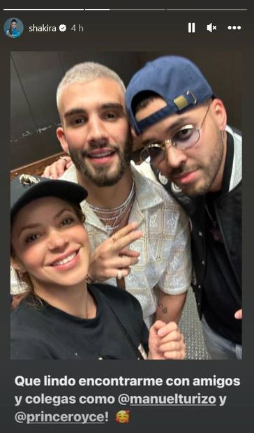Shakira comparte foto con Manuel Turizo y Prince Royce. Instagram shakira