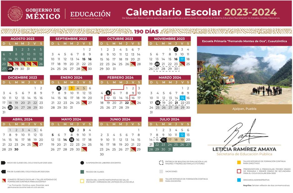 Calendario Escolar 2023-2024. Foto: Especial