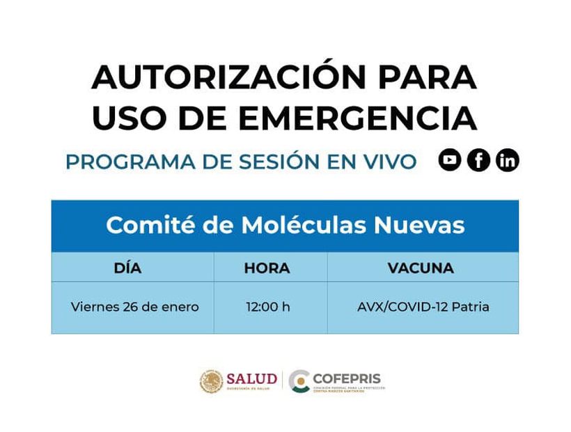 Cofepris evaluará mañana si autoriza uso de emergencia a la vacuna Patria por variante pirola
