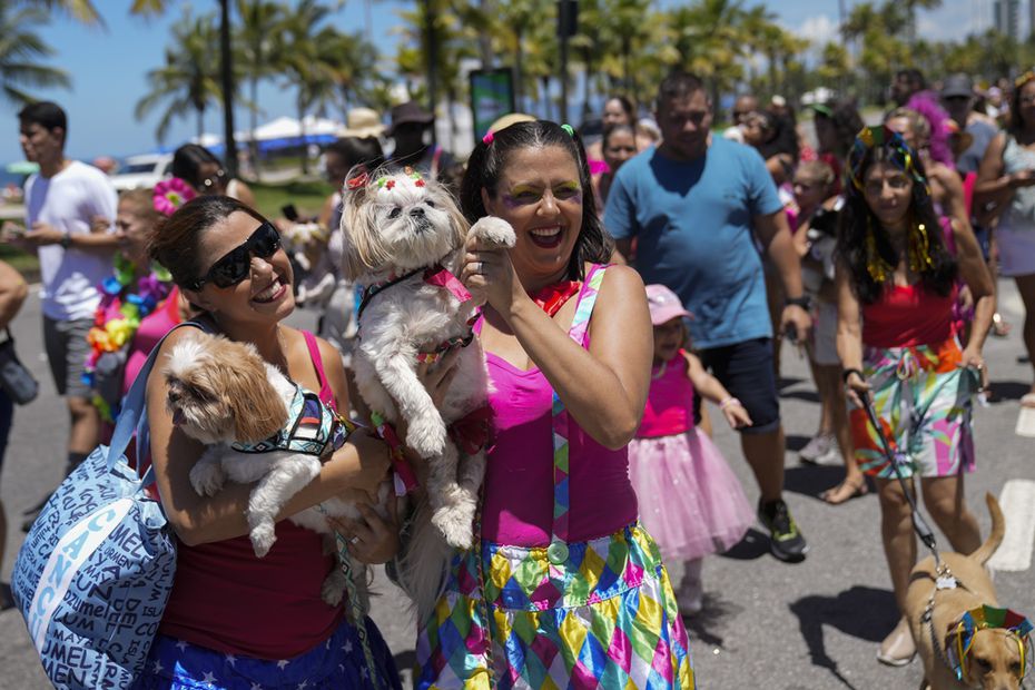 Los dueños y sus mascotas disfrazadas participan en el desfile de Carnaval de perros "Blocao" en Río de Janeiro. Foto: AP