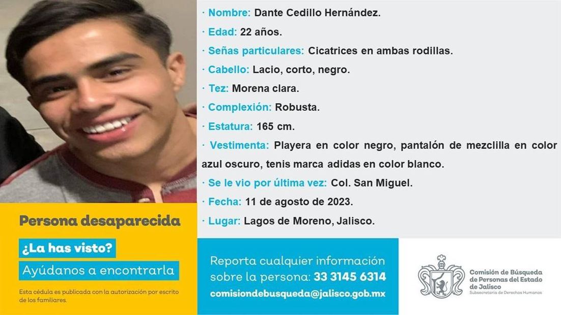 Dante Cedillo, desaparecido en Lagos de Moreno, Jalisco. Foto: Especial