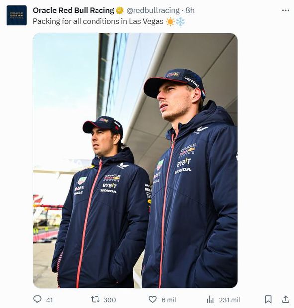 "Checo" Pérez y Max Verstappen, previo al Gran Premio de Las Vegas - Foto: @redbullracing en X, antes Twitter