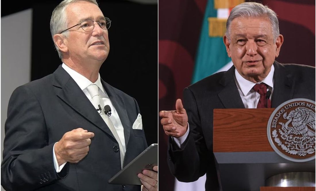 En su conferencia de prensa matutina, López Obrador dijo que no miente, como señala el dueño de Grupo Salinas, y que no retirara la concesión a TV Azteca. Fotos: X y Berenice Fregoso. EL UNIVERSAL