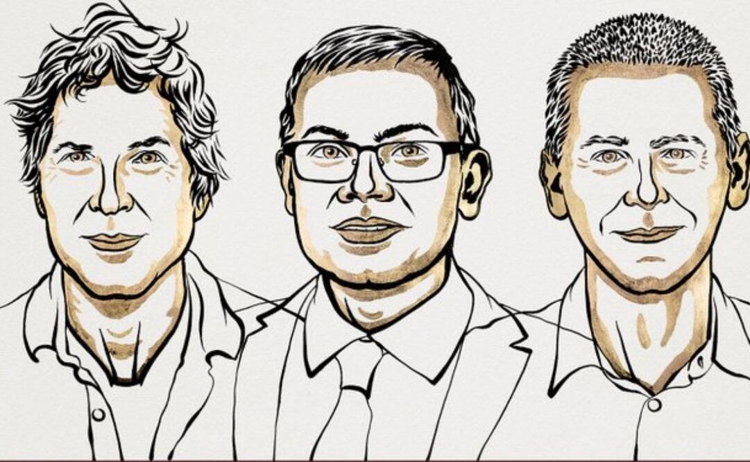 David Baker, Demis Hassabis y John M. Jumper, ganadores del Premio Nobel de Quimica 2024. Ilustración: Niklas Elmehed