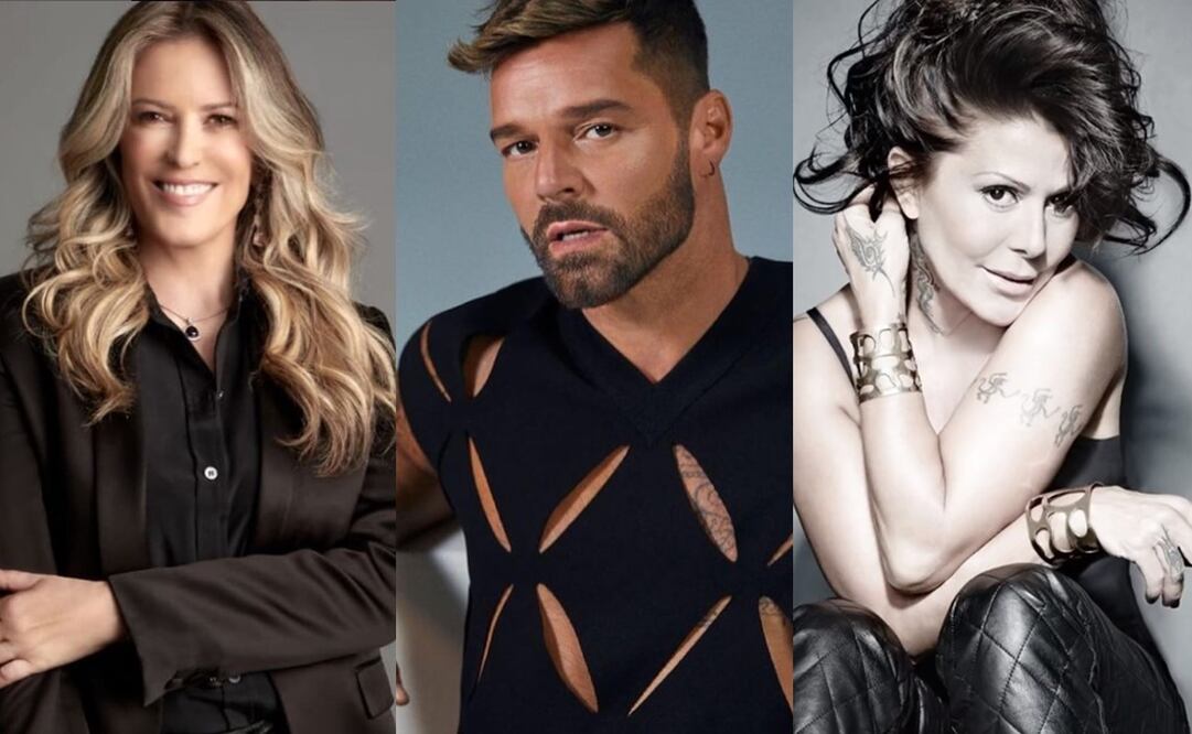 La presentadora Rebecca de Alba, Ricky Martin y Alejandra Guzmán. Fotos: Instagram oficial @dealbarebecca/ Instagram oficial Ricky Martin @emmanuelsmonsalve/Captura laguzmanmx.
