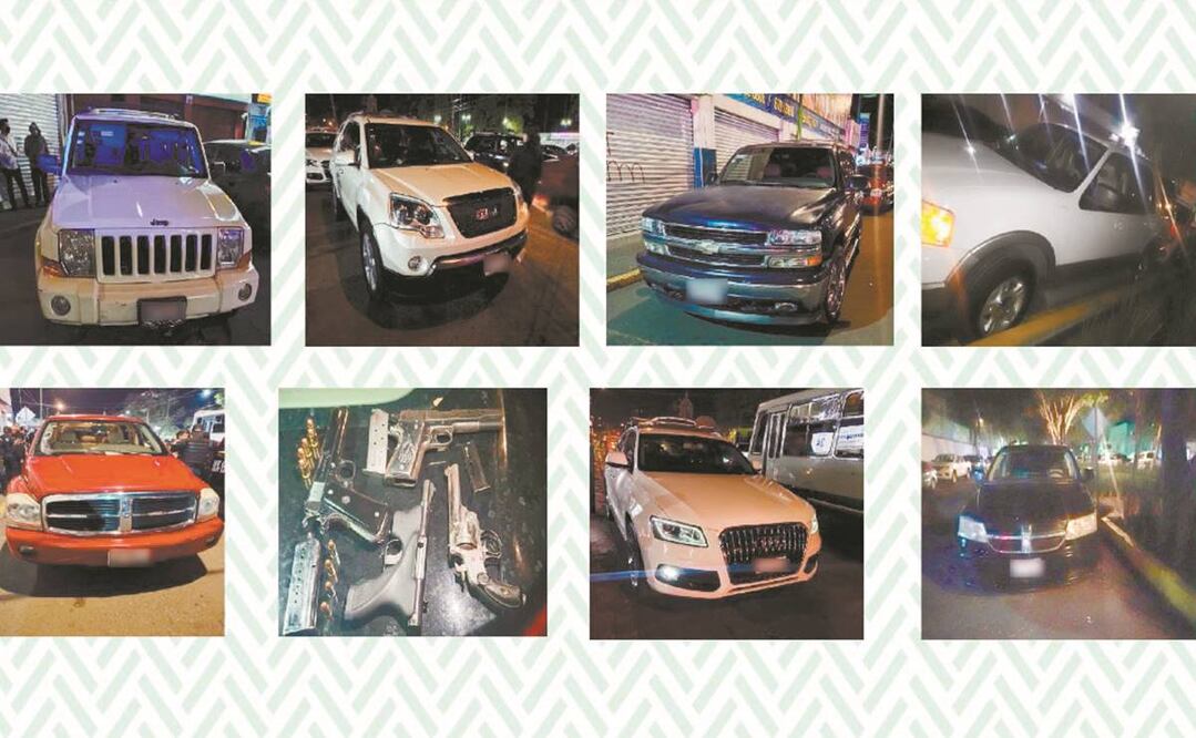 Las autoridades decomisaron camionetas de lujo y otros vehículos donde se transportaban los sujetos armados. Foto: ESPECIAL