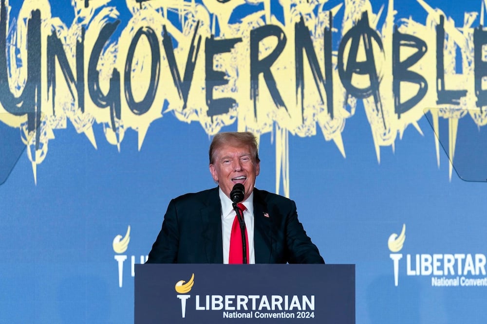 El virtual candidato presidencial republicano, el expresidente Donald Trump, en la Convención Nacional Libertaria en el Washington Hilton en Washington, el sábado 25 de mayo de 2024. FOTO: LUIS MAGAÑA. AP