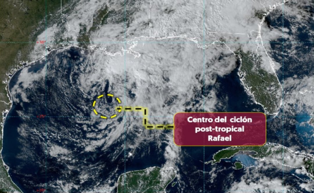 Rafael se debilitó a ciclón post-tropical (10/11/2024). Foto: X @conagua_clima