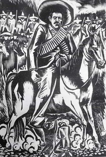 Grabado de Leopoldo Méndez sobre Emiliano Zapata. Según indicó Vicente T. Mendoza, toda la república produjo corridos durante la época revolucionaria, pero fue Michoacán la entidad que más destacó. Foto: Corridos de la Revolución/ESPECIAL.