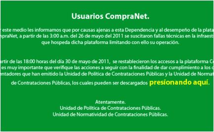 CompraNet no funcionará mañana por mantenimiento