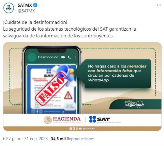 El SAT ya había advertido en enero por estas imágenes apócrifas. Foto: Captura (Twitter)