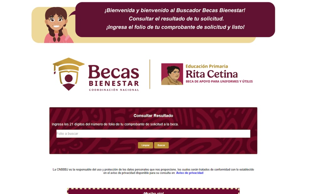 La Coordinación Nacional de Becas activó el buscador de estatus con folio el pasado 21 de mayo a las 16:00 horas. Foto: Captura de pantalla