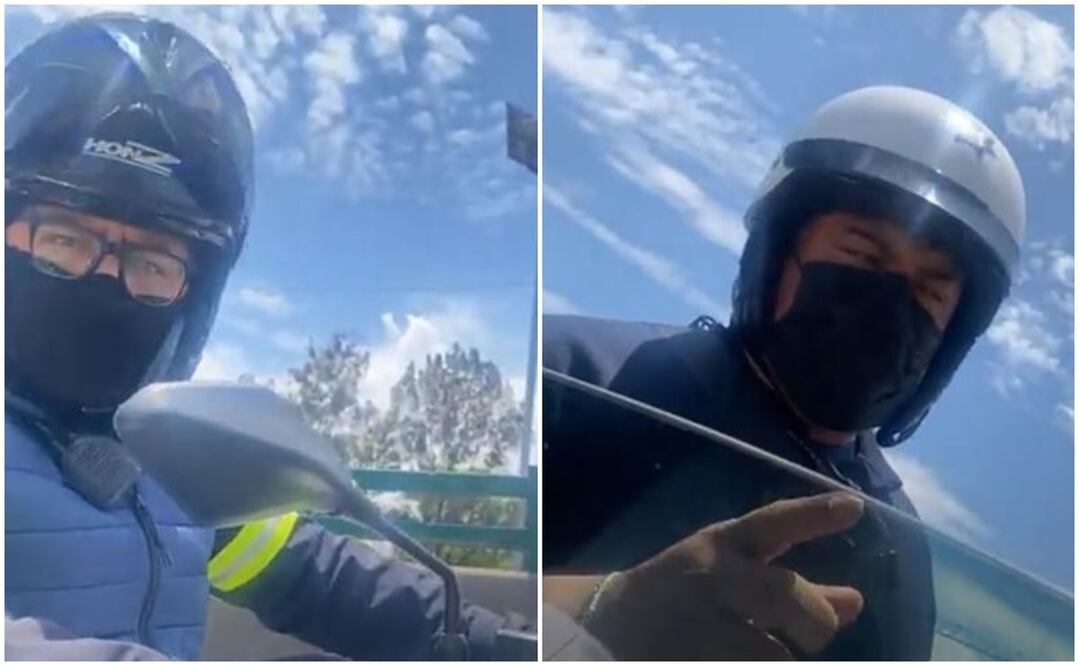 Los policías viajan en dos motocicletas, una de ellas rotulada con el número 25855. Foto: captura de video 