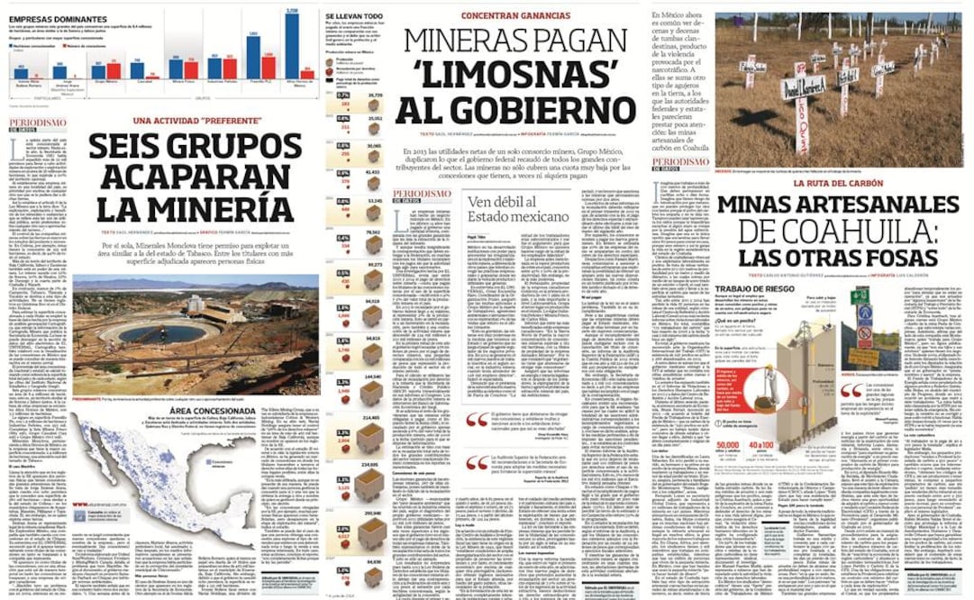 Los reporteros Lilia Saúl, Saúl Hernández y Carlos Gutiérrez documentaron el poder de las mineras en el país. Silber Meza y Francisco Cuamea fueron reconocidos por la serie “Desplazados por el narco”