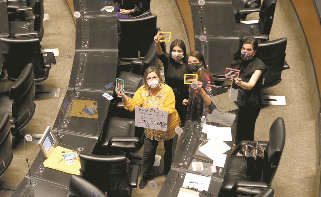 Con ábacos en mano, legisladoras de oposición destacaron que a Morena y aliados les faltaron votos para que su iniciativa fuera avalada. Foto: Carlos Mejía/ EL UNIVERSAL.