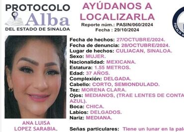 Emiten alerta de búsqueda para Ana Luisa López, custodia desaparecida en Culiacán