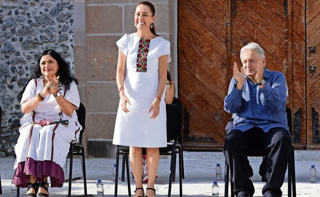 El titular del Ejecutivo, López Obrador, y la próxima presidenta, Claudia Sheinbaum, en su séptima gira de trabajo conjunta. Foto: Fernanda Rojas EL UNIVERSAL