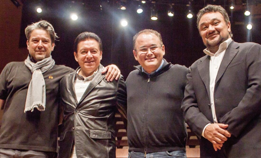 El director de orquesta, Srba Dinic, y los tenores Francisco Araiza, Javier Camarena y Ramón Vargas (ARELI MARTÍNEZ. EL UNIVERSAL)