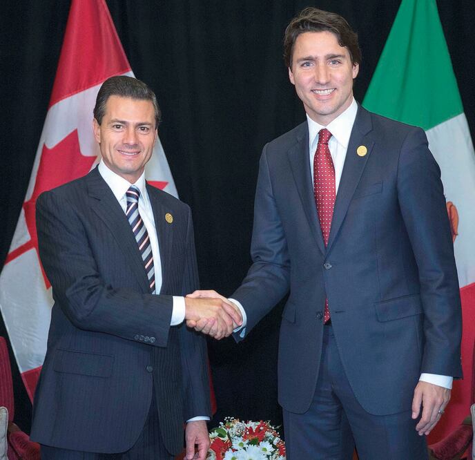Enrique Peña Nieto, presidente de México, y Justin Trudeau, primer ministro de Canadá, conversaron vía telefónica del Tratado Amplio y Progresista de Asociación Transpacífico (CPTPP) (ARCHIVO EL UNIVERSAL)