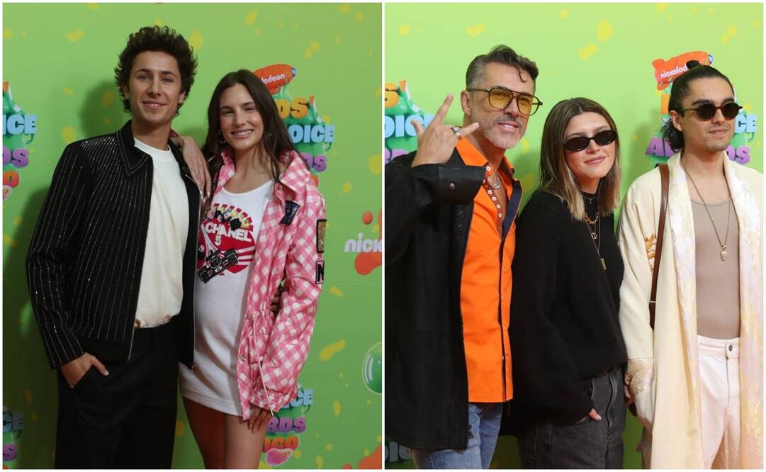 Juanpa Zurita, su novia Macarena Achaga, y Sergio Mayer con sus hijos, presentes en los Kid's Choice Awards 2023. FOTOS: Carlos Mejía/EL UNIVERSAL.