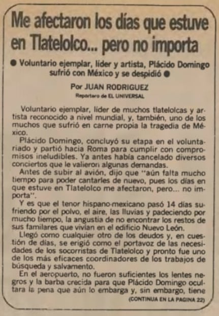 Cuando Plácido Domingo fue rescatista en el terremoto de 1985