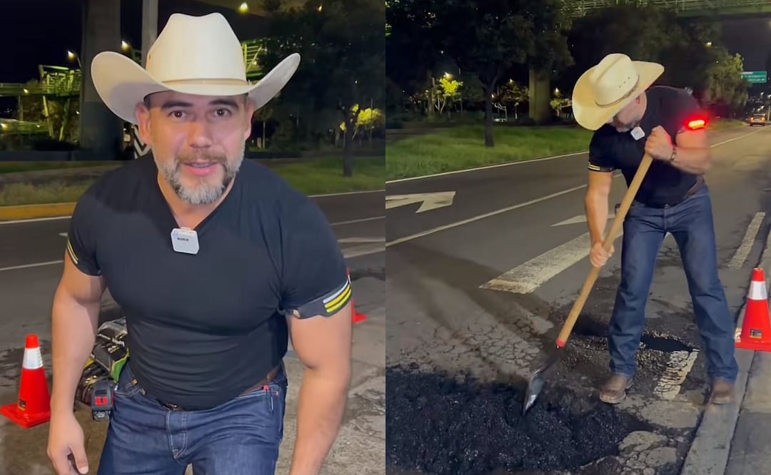 El influencer desató furor al compartir su primer video tapando baches en la CDMX. Foto: TikTok