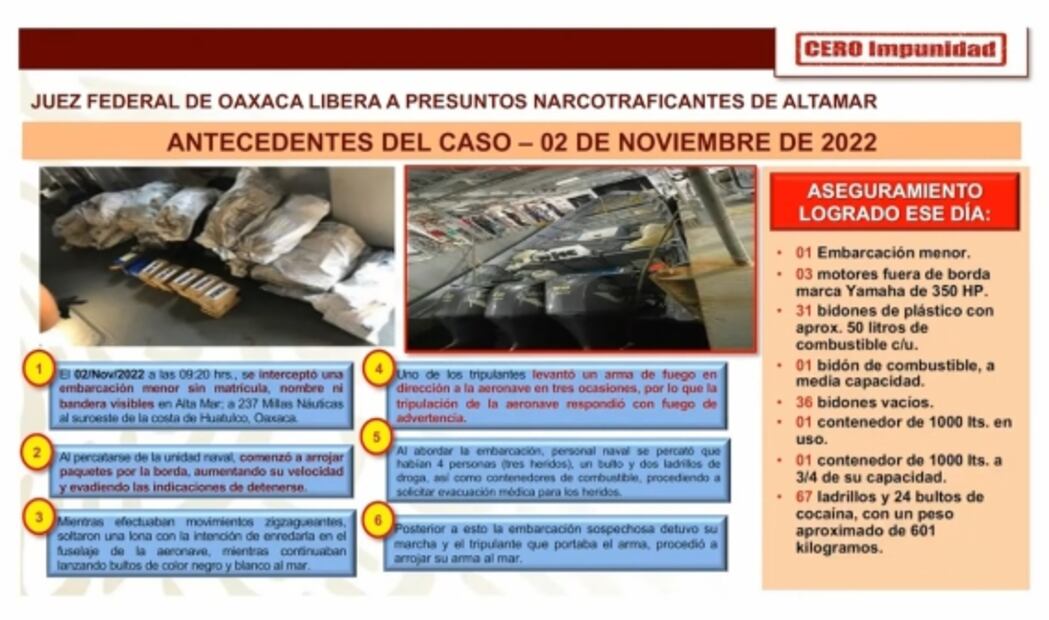 Subsecretario de Seguridad exhibe ante AMLO a juez por liberar a “presuntos traficantes de altamar”