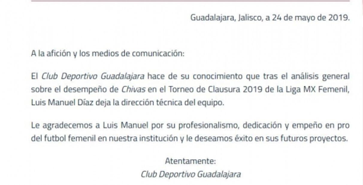 Chivas Femenil se queda sin director técnico