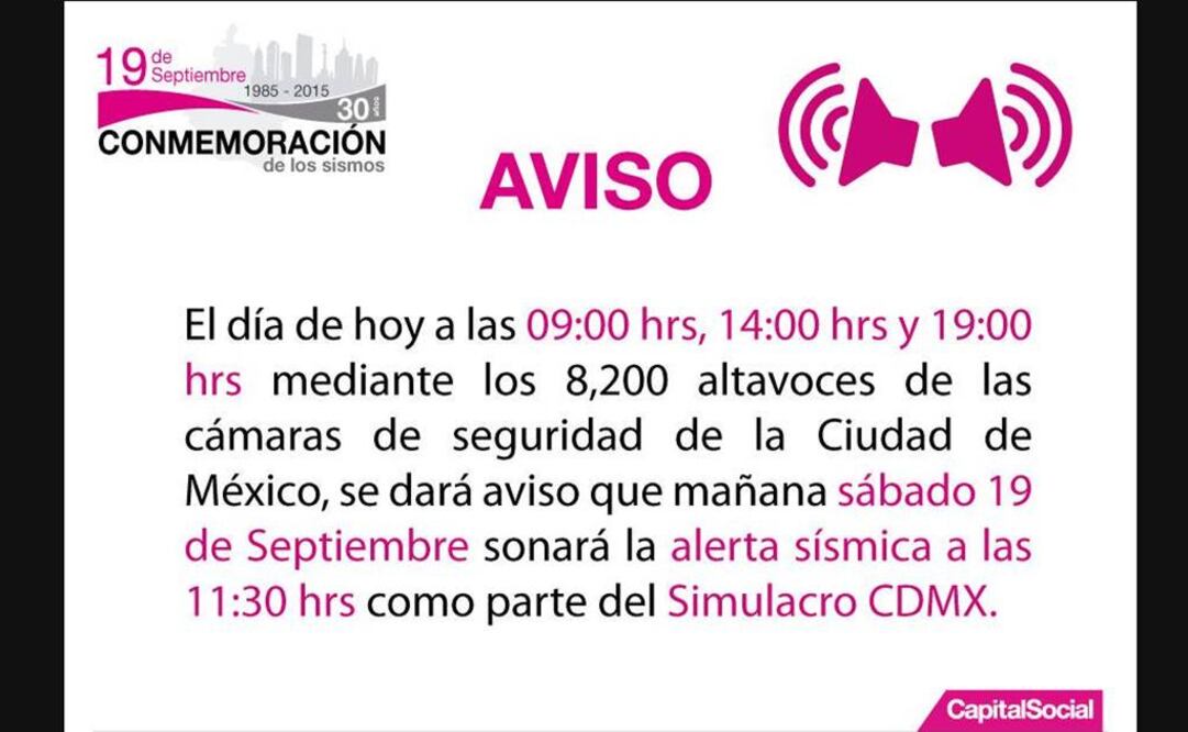 Recordarán por altovoces sobre simulacro de mañana