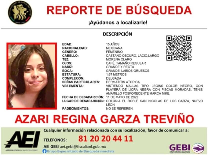 Reportan desaparición de Azari Regina, menor de 15 años, en San Nicolás de los Garza, NL