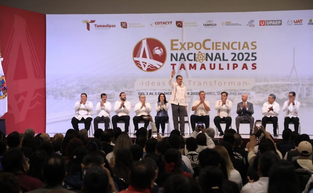 Américo Villarreal impulsa la ciencia juvenil en la ExpoCiencias Nacional Tamaulipas 2025 (03/12/2025). Foto: Especial