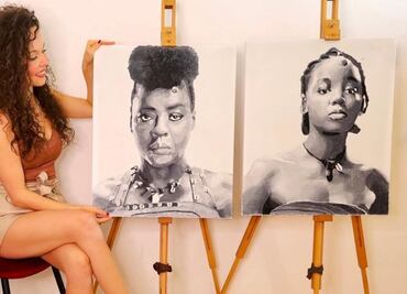 VIDEO: Rajacenna van Dam, la artista que pinta 6 cuadros al mismo tiempo