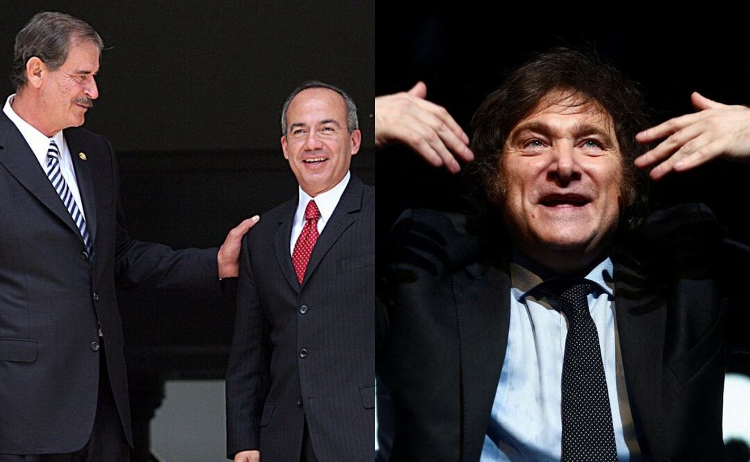 Vicente Fox y Felipe Calderón. A la derecha, Javier Milei. Foto: Archivo/ EL UNIVERSAL