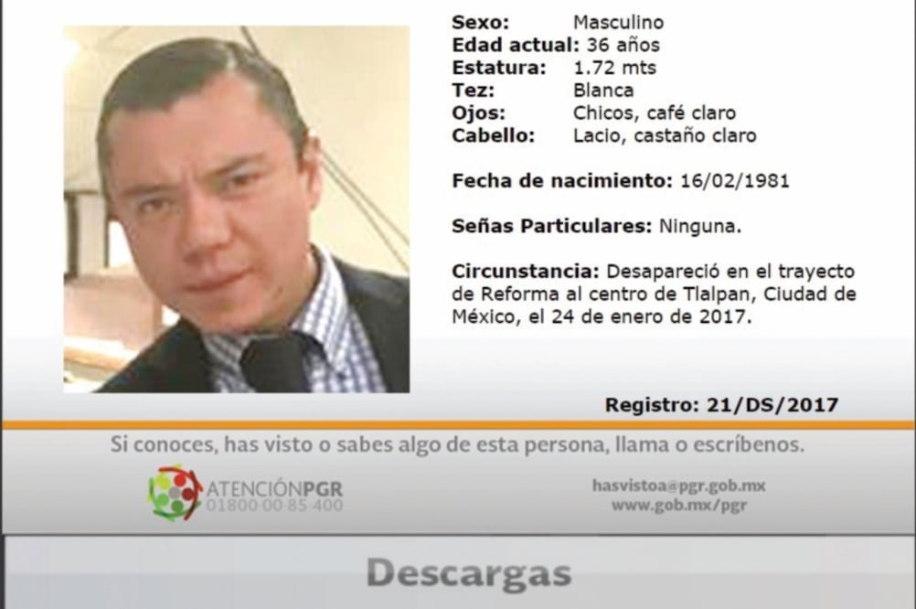 El agente del Ministerio Público Federal de la SEIDO desapareció junto con dos compañeros el 24 de enero pasado cuando se trasladaban de Reforma a Tlalpan (Especial)