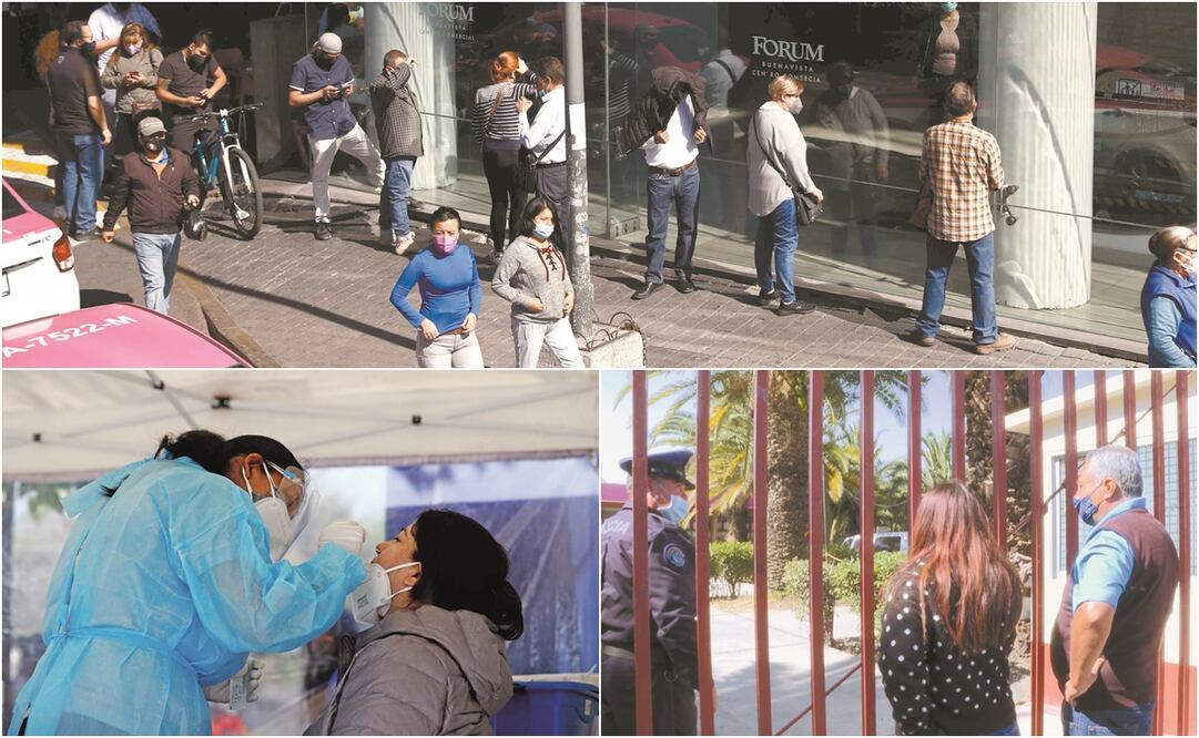 Afuera de centros comerciales, se observaron largas filas para acceder a un test gratuito para detectar coronavirus; sin embargo, al mediodía se habían agotado y tuvieron que ir a un laboratorio privado. Fotos: Diego Simón y Laura Arana