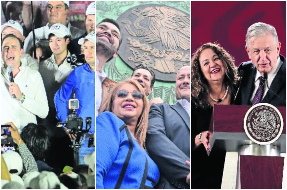 (Izq) Manolo Jiménez y Marko Cortés (centro) Jorge Álvarez Máynez y Enrique Alfaro (der) Sanjuana Martínez Martínez y AMLO. Foto: Especial