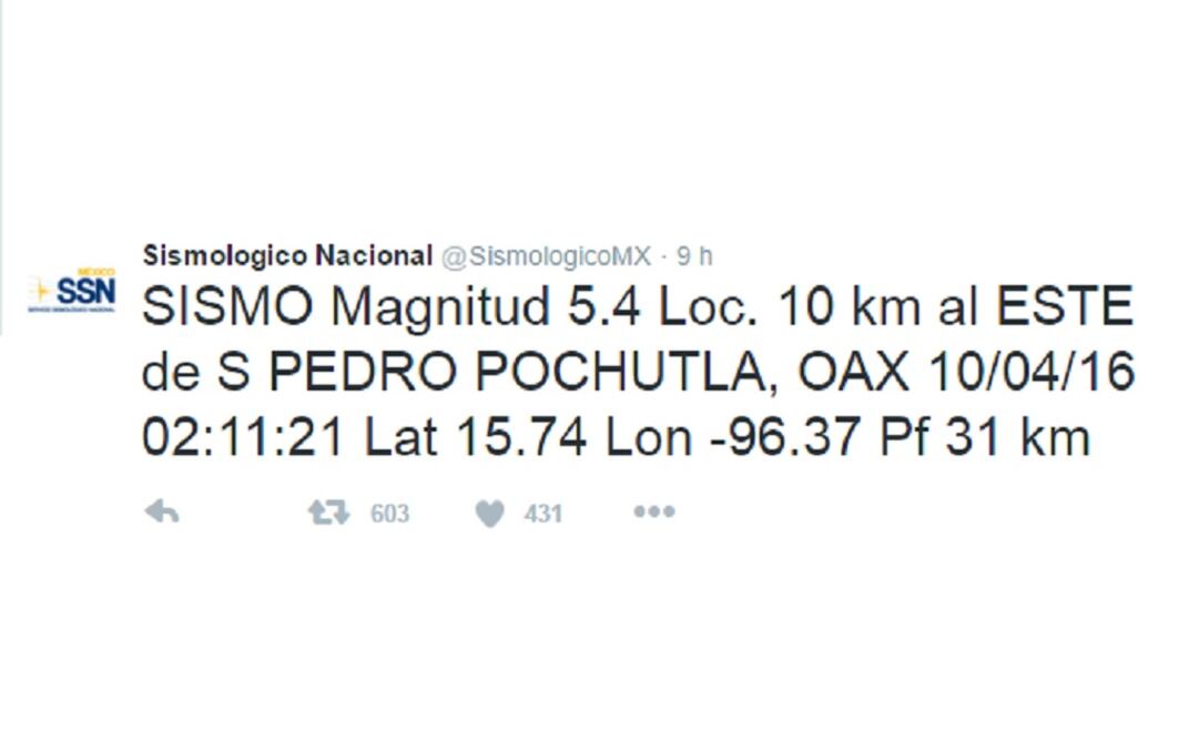 The epicenter was located at San Pedro Pochutla. (Photo: Taken from Twitter @SismologicoMX)