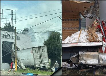 Camión de carga se queda sin frenos y se impacta contra un restaurante entre la México-Toluca
