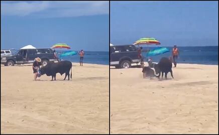 VIDEO: Toro embiste a una mujer en playa de Los Cabos, Baja California Sur