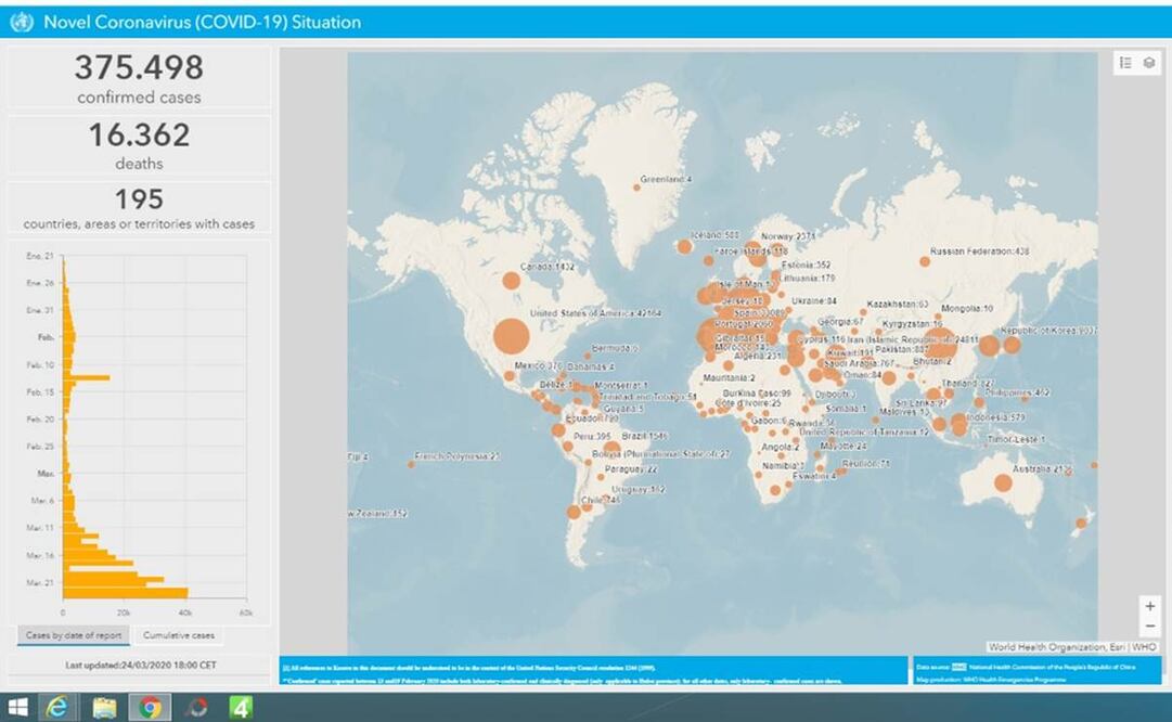 Mapa. Casos de coronavirus Covid-19 en tiempo real