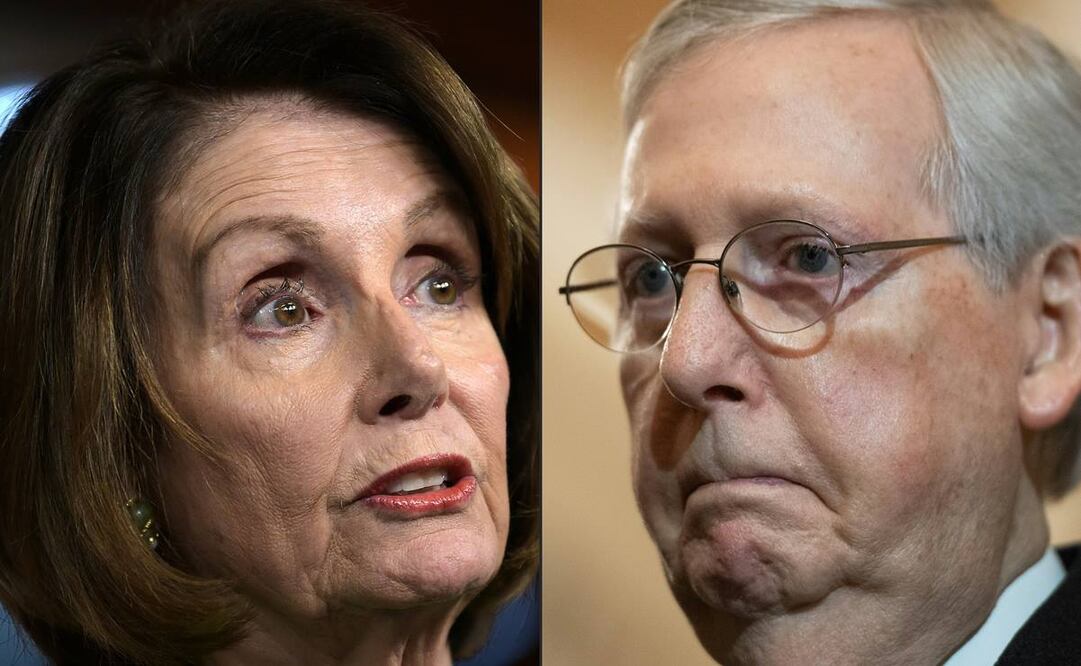 Nancy Pelosi y Mitch McConnell se enfrentan en el Congreso de EU por el proceso de destitución a Trump (Foto: AFP)