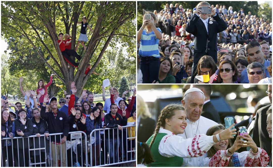 Previo al encuentro del presidente de EU, Barack Obama y el Papa Francisco, miles de católicos hispanos se desplazaron a los puntos del recorrido del papa Francisco. Foto: AP/ REUTERS