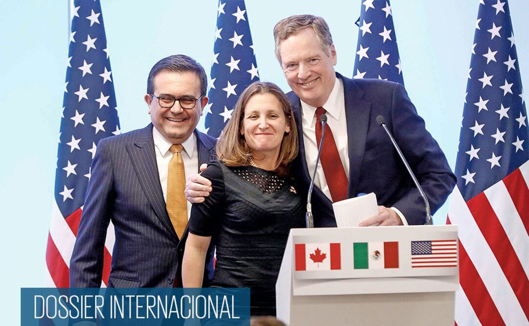 Los negociadores de México, Canadá y Estados Unidos, Ildefonso Guajardo, Chrystia Freeland y Robert Lighthizer, en una imagen del 5 de marzo pasado. (REUTERS. ARCHIVO)