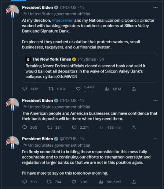 Joe Biden dará "mensaje de tranquilidad" este lunes, tras quiebra de Silicon Valley Bank y Signature Bank