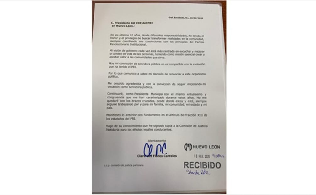 Renuncia al PRI alcaldesa de Escobedo, Nuevo León