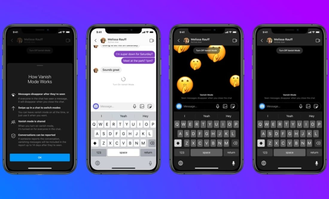 Los mensajes se borran cuando dejas el chat.