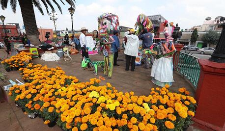 Alumnos usan material reciclado para crear ofrenda de Día de Muertos en Metepec